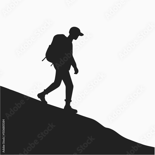 minimal ridge line with hiker walking black silho