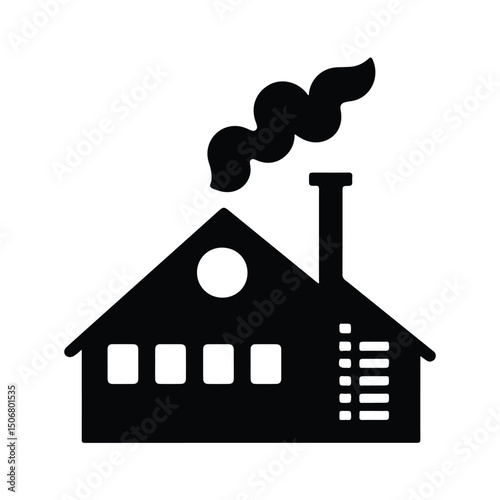 Factory silhouette, Factory black vector, Minimalist Factory Line Art Vector | Factory Logo Icon Clipart Illustration on White Background, Factory and industrial building icons set in black silhouette
