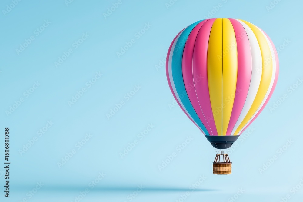 Fototapeta premium Pastel Hot Air Balloon Ascending Against Light Blue Sky