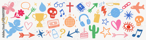 Colorful whimsical icon collection, element vector set