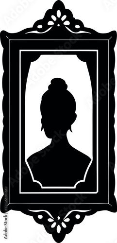 Silhouette of a beautiful girl in a black frame on a white background