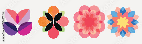 Colorful geometric floral designs, element vector set