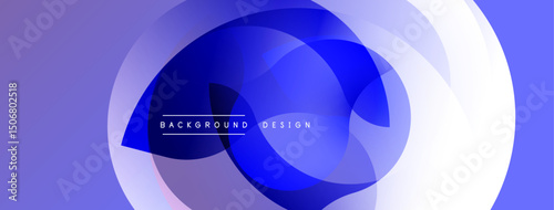 Abstract geometric shapes overlap, creating vibrant blue, purple gradients. Modern design elements suggest technology, innovation. Smooth transitions offer visual appeal.