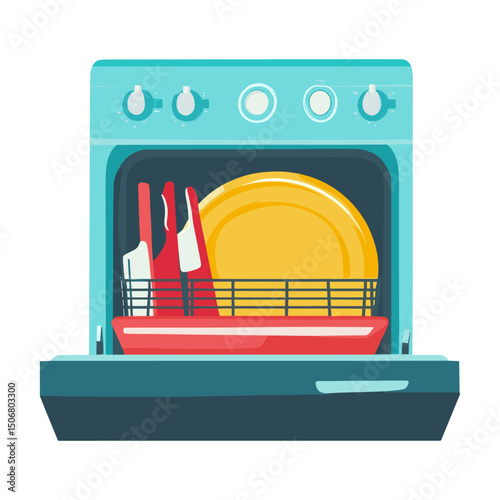 Dishwasher kitchen appliances illustration dishwasher dishes vector