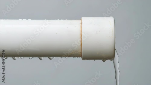 A white pipe with water dripping from it.