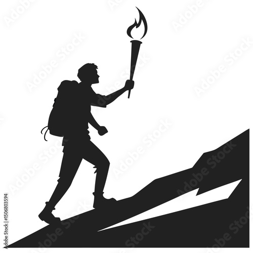 torchlight held by hiker black silhouette vector