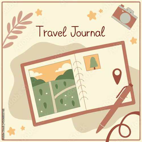 travel journal spread with map sketch notes