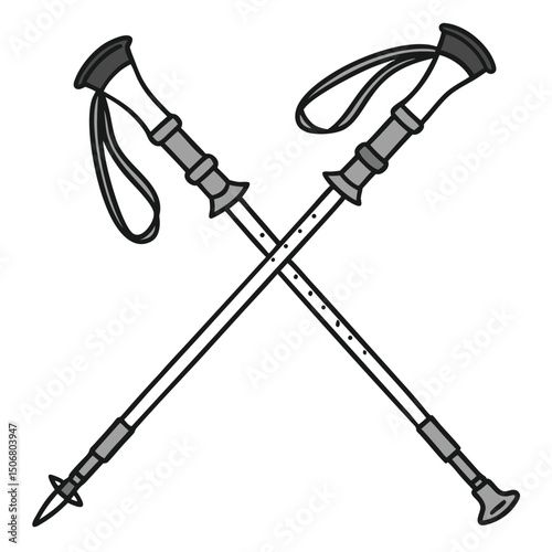 trekking poles crossed vector icon style white t