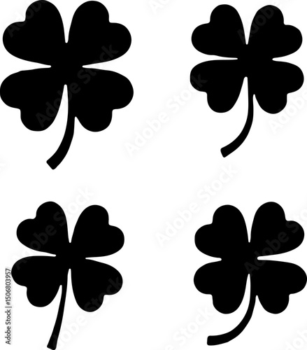  Lucky Four Leaf Clover Silhouettes vector