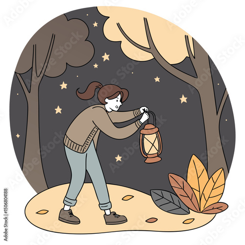woman lighting a lantern at campsite