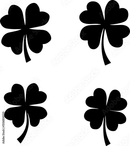 Four Black Four-Leaf Clovers vector