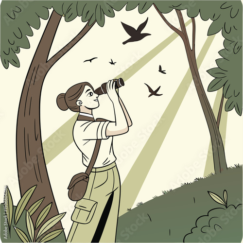 woman with binoculars birdwatching