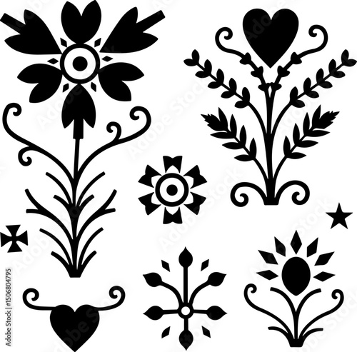 Folk Art Floral Elements art vector design