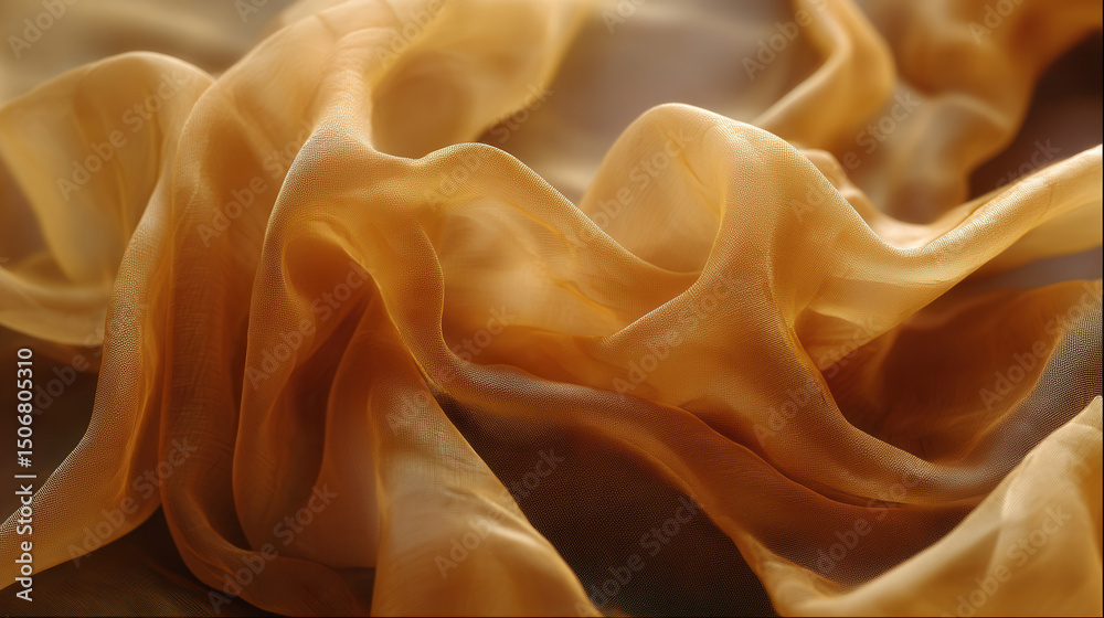 Fototapeta premium Luxurious close-up of crumpled orange and brown fabric radiating warmth and intricate texture