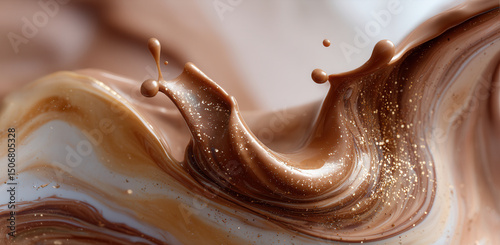 Melting chocolate creates mesmerizing swirls and enchanting patterns in rich, creamy splendor under studio lighting photo