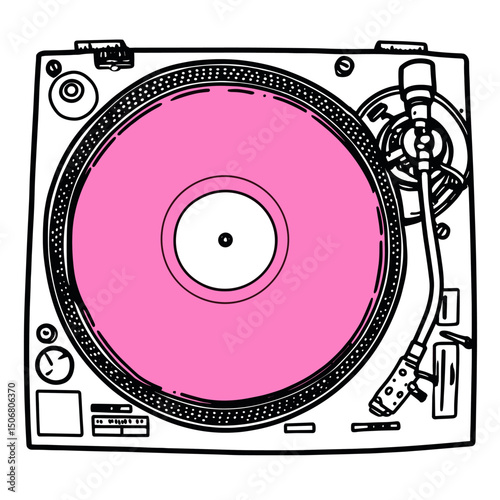 Pink vinyl illustration electronics turntable vector