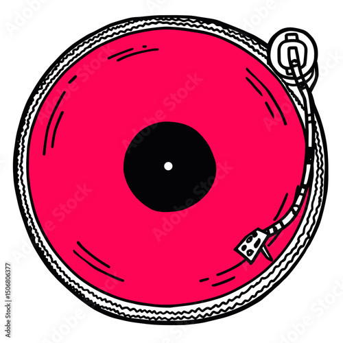 Red black vinyl illustration percussion turntable vector