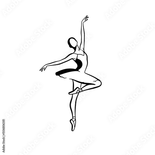 Elegant female ballet dancer posed in artistic black and white vector. 