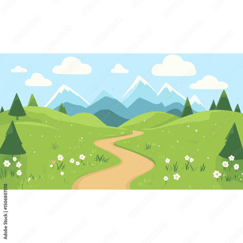 Obraz premium An outdoor trail in the mountains outdoors green illustration vector