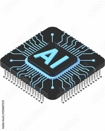 AI Microchip with Blue Circuitry Patterns Representing Artificial Intelligence Technology  