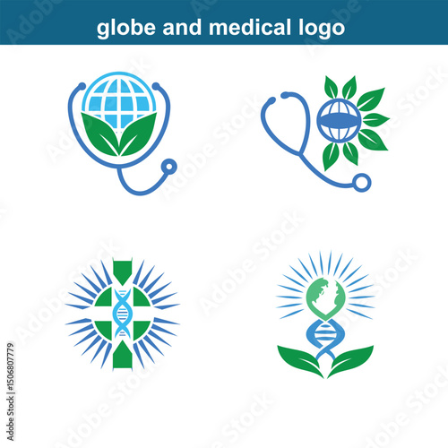 earth and medical logo design on white background 