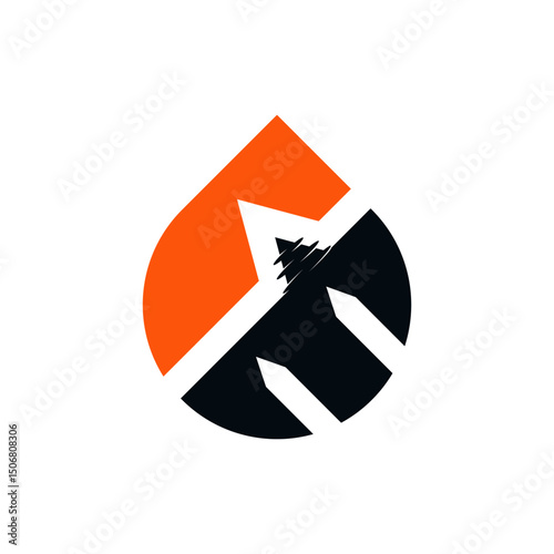 teardrop or abstract geological formation intersected by angled lines resembling drilling equipment. suggesting exploration or resource extraction in a natural environment, drilling and oil industry.