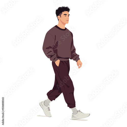 Stylish young asian man adult walking confidently illustration clothing casual vector