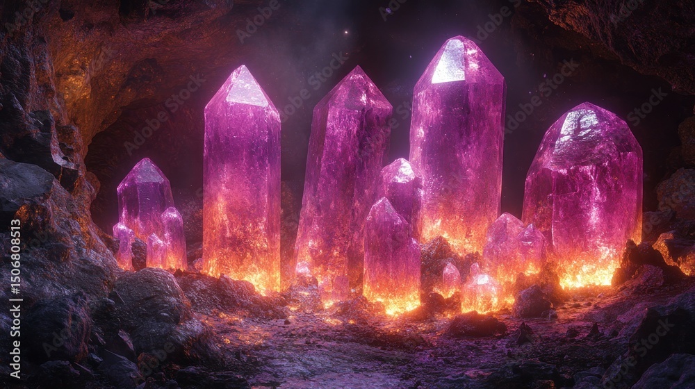 Fototapeta premium Pink crystals in cave setting