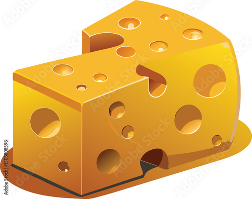 Piece of yellow swiss cheese with holes, isolated on white background