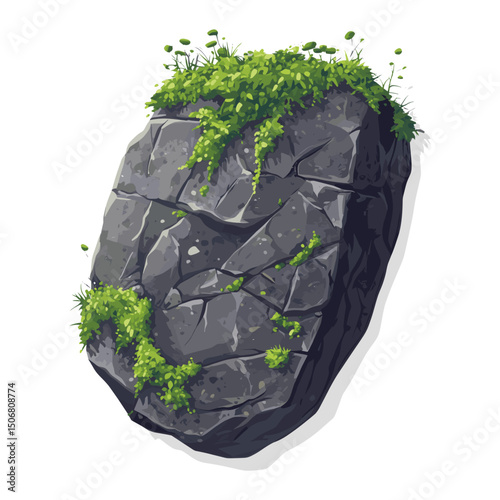 A rock with moss illustration moss-covered planter vector