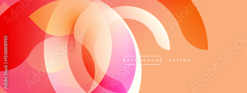 Abstract colorful overlapping shapes create dynamic background. Soft gradients blend pink, orange, peach hues. Modern design element.