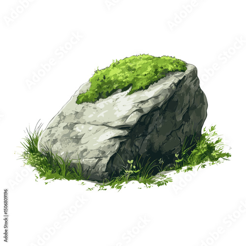 A small rock with moss illustration grass vegetation vector