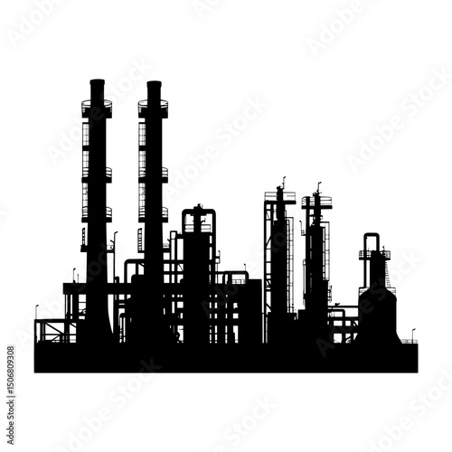 Refinery factory architecture silhouette industrial vector
