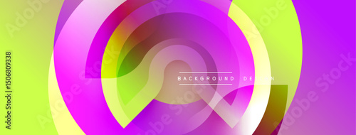 Abstract vibrant design. Circular layers blend pink, purple, yellow hues. Modern graphic element for backgrounds, presentations.
