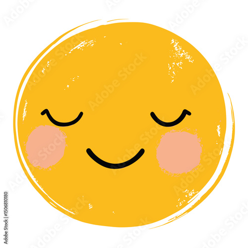 Cute smiley circle face illustration yellow round vector