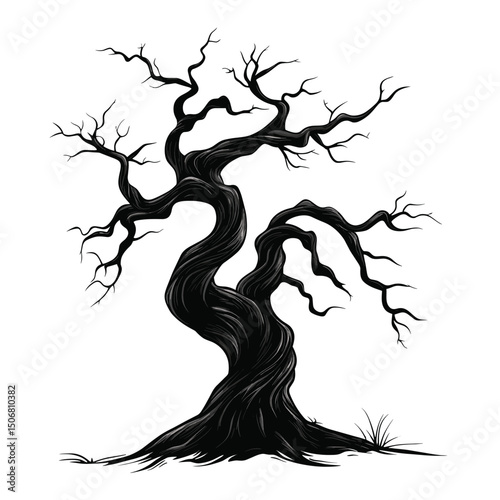 Haunted tree vector cartoon illustration silhouette twisted vector