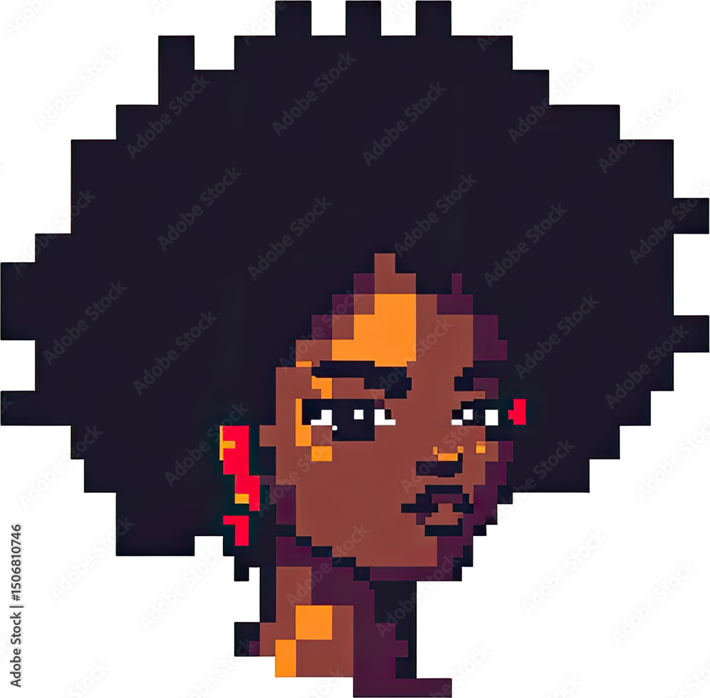 Fototapeta premium Pixel art portrait of a woman with an afro.