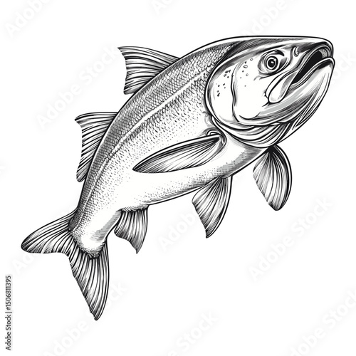 Seafood animal with salmon drawing sketch illustration vector