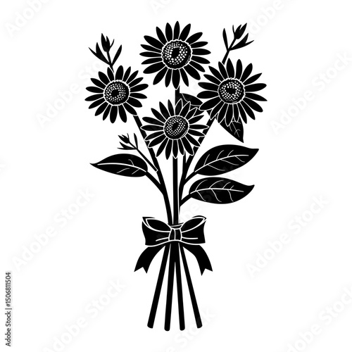 Sunflower silhouette drawing bouquet vector