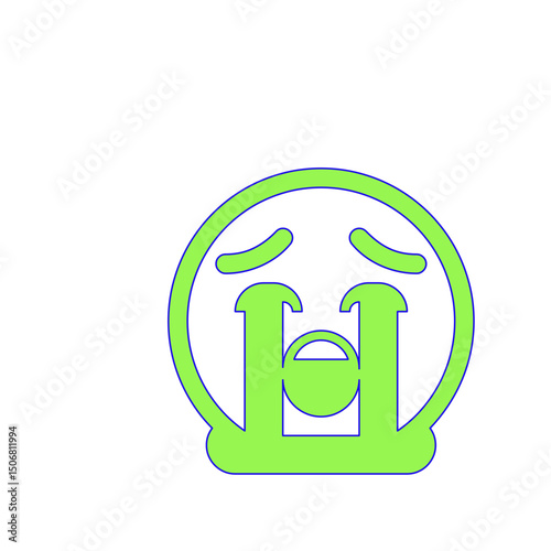 A Depicting Lime Green Cartoon Emoji Face with Tears Streaming Down, Expressing Intense Sadness and Despair