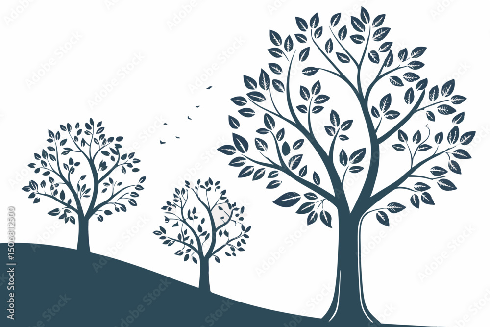 Obraz premium Stylish Tree Silhouettes – Editable Vector Illustration Pack