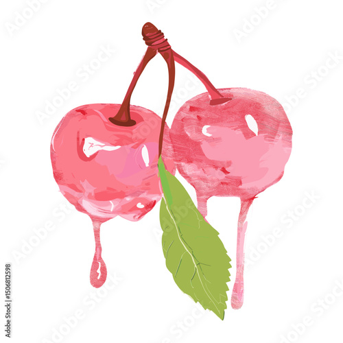 Two cherry fruit style leaf vector
