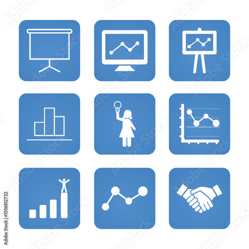 Presentation icon set. Solid icon collection vector illustration.