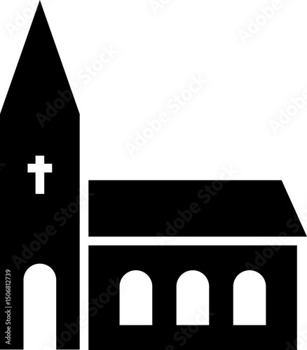 church community building icon in dark grey and clear background, editable vector illustration