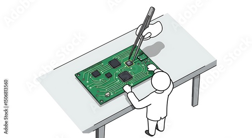 Technician Carefully Places Component on Circuit Board