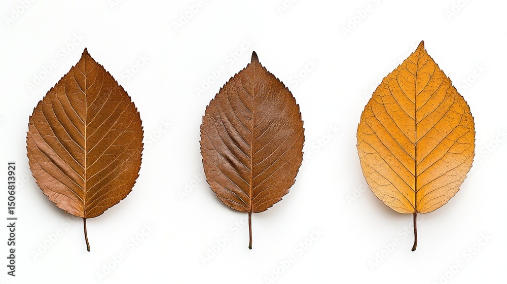 Fototapeta premium Autumnal Leaf Progression: A Trio of Dried Leaves