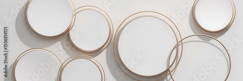 A collection of white circles arranged on a textured wall surface.