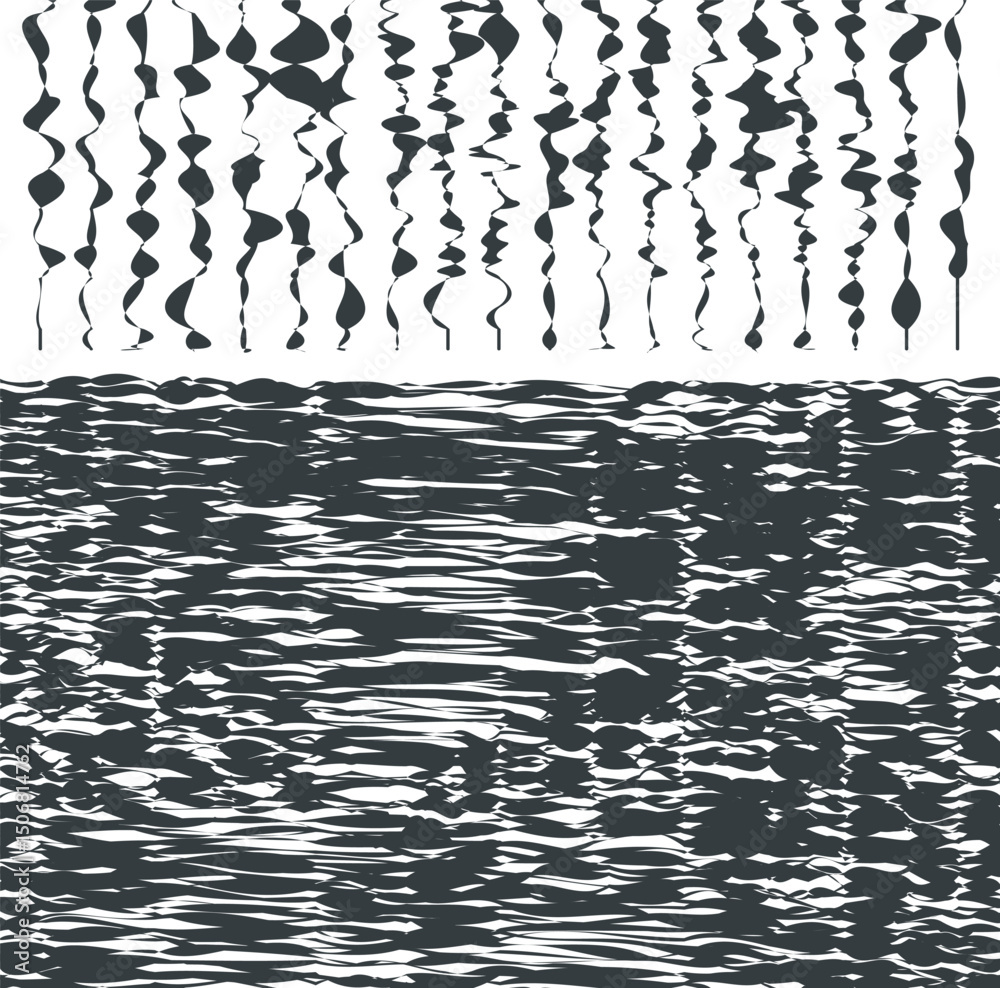 Noisy texture with vertical stripes on top and a dense lower part.