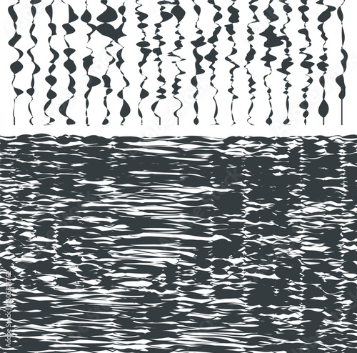 Noisy texture with vertical stripes on top and a dense lower part.