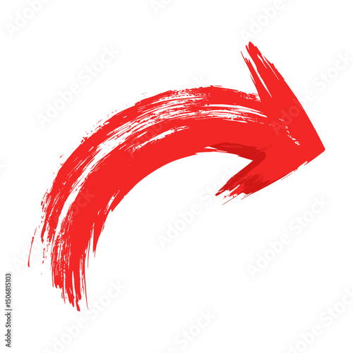 Hand-drawn red curved arrow design art brushstroke vector